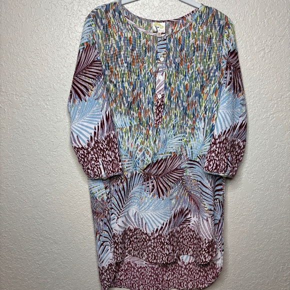 Anthropologie Fig and Flower Tropical Floral Print Tunic Dress Women's Size XL - Picture 1 of 13